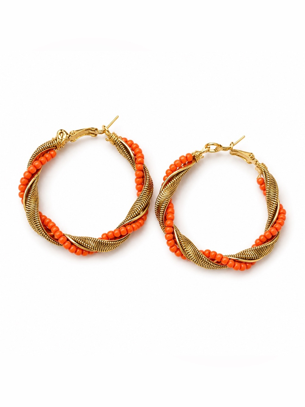 Gold-Tone Hoop Earrings with Orange Beads 💕4x15 $